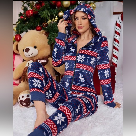 Other - ♥️Women’s “Like New” Christmas Holiday Plush Pajama Onesie